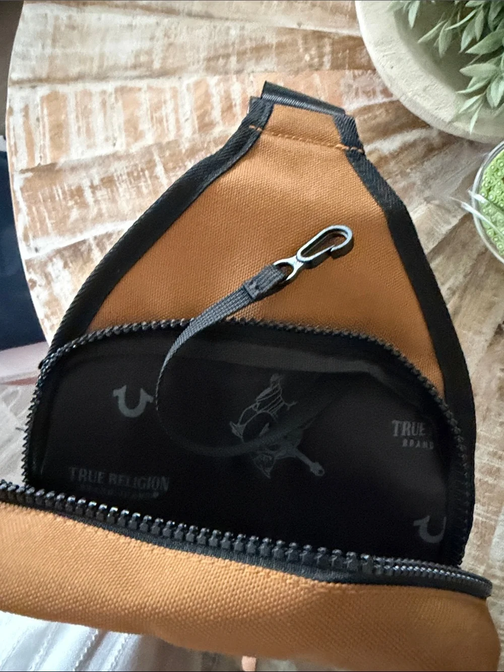 True Religion Tan & Black Sling Bag